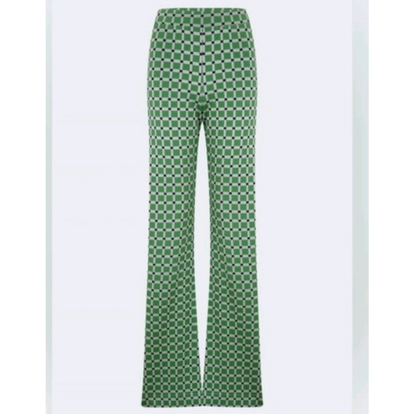STINE GOYA Pants - STINE GOYA Green and Black Flare Pants with Geometric Print NWTs Size M